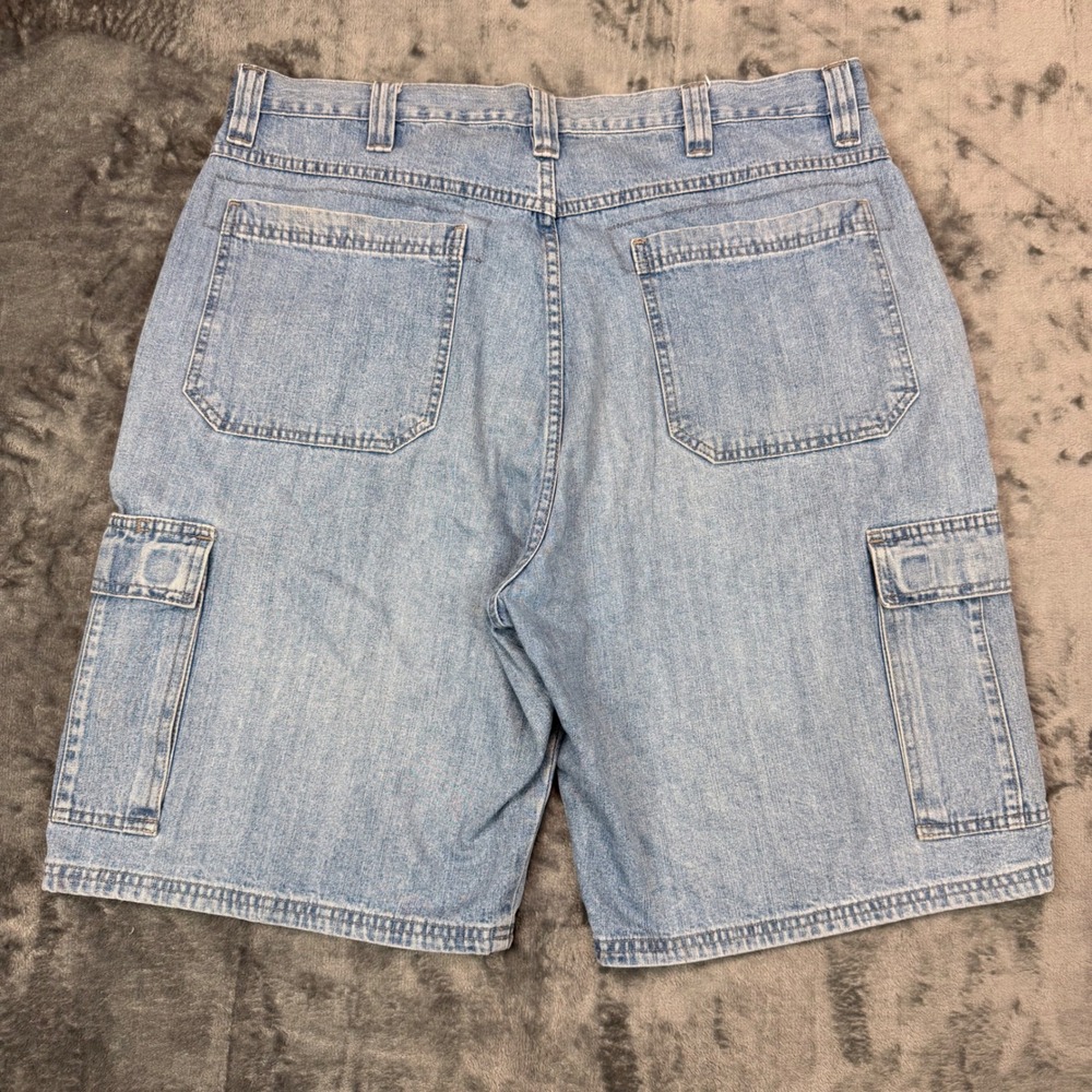 Vintage Y2K Wrangler Cargo Denim Shorts Mens 36 Baggy Light Wash Skater - Picture 3 of 8